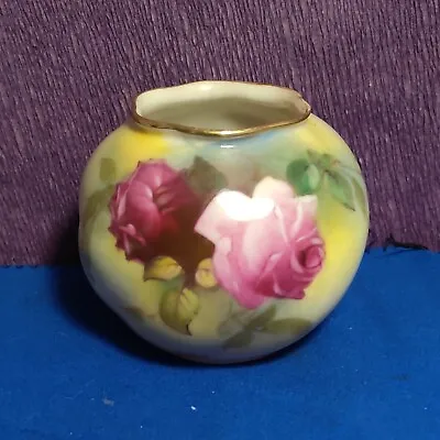 Buy Antique Royal Worcester Hand Painted Floral Hadley Roses Gilt Vase G161 • 50£