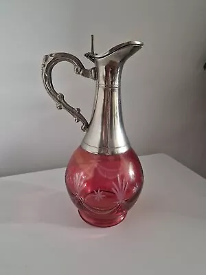 Buy Antique Edwardian Cranberry Glass Claret Decanter • 275£