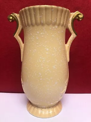 Buy Vintage CROWN DEVON, 7'' Twin Handled Coral Peach & Speckled White Vase C.1950's • 9.99£