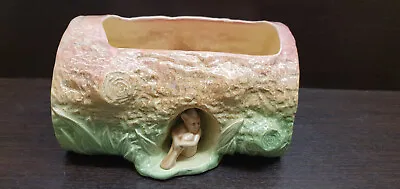 Buy Vintage Sylvac Planter 353 Log With Pixie Or Gnome  Green & Beige • 11.99£
