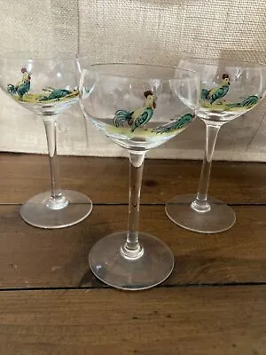 Buy Vintage Art Deco Kitsch Cocktail Glasses X3 Hand Painted With Cockerel Chickens • 7.50£