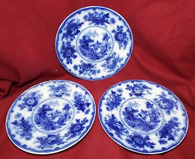 Buy 3 Old Antique PEARL POTTERY England NANKIN Flow Blue 8 3/4  LUNCHEON PLATES • 37.86£
