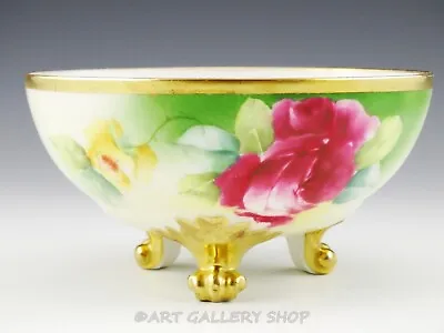 Buy Antique Limoges Coronet France HANDPAINTED ROSES FLOWERS & GOLD 6.5  FOOTED BOWL • 33.14£