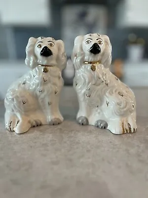 Buy Vintage Pair Beswick Staffordshire Spaniels ~ White Gold Antique 5.5” • 173.72£