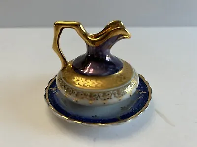 Buy Limoges France Porcelain Miniature Pitcher And Under Plate Blue And Gold • 34.58£