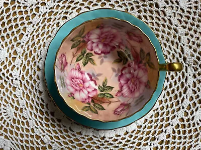 Buy Aynsley Three Cabbage Roses Tea Cup And Saucer Turquoise Blue • 2.20£