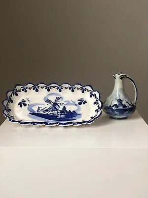 Buy Delft Small Blue White Windmill Tray Vintage Small Delft Pitcher Hand Painted • 10£