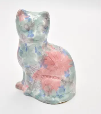 Buy Park Rose Ceramic Cat Ornament Bridlington Pottery Blue Green Pink Floral • 12.95£