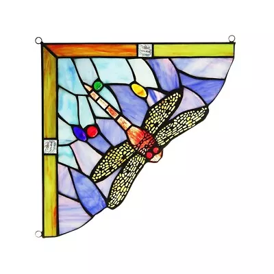 Buy Tiffany Style Dragonfly Stained Glass Window Corner Panel Sun Catcher Hang Decor • 58.60£