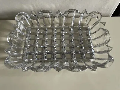 Buy Lead Crystal Cut Glass Rectangular Dish Basket Weave Segmented Square Pattern • 12£