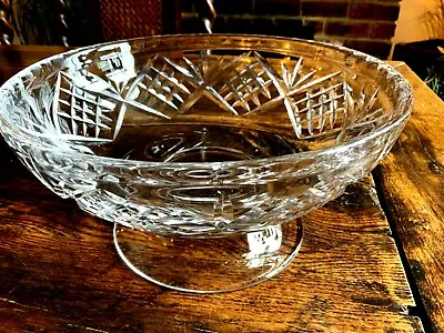 Buy Early Stuart Crystal Slice Cut Heavy Glass Pedestal Bowl • 36£