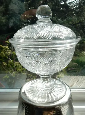 Buy Vintage Pedestal TAZZA Bowl With Lid Cut Crystal Bon Bon Sweets SHOWSTOPPER 21cm • 35.99£