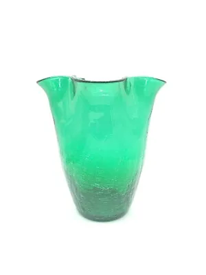 Buy Vtg Hand Blown Green Crackle Art Glass Vase W/Ruffled Edge 7.5  T Spring Green • 36.04£
