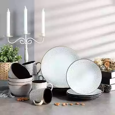 Buy 16Pc Stoneware Dinnerware Set Ceramic Dinner Dessert Plate Cereal Bowl Mug White • 89.95£