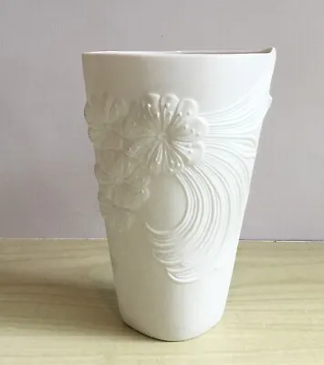 Buy Kaiser White Bisque Porcelain Vase Embossed Flowers 17cm Signed M. Frey 743 • 15.99£