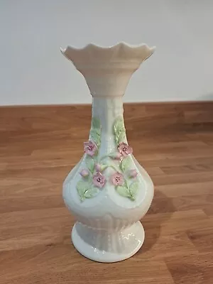 Buy Belleek Vase Flower Pot With Applied Pink Flowers Ireland Porcelain 2001- 2007 • 6.50£