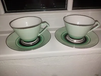 Buy Noritake Art Deco Porcelain Cup & Saucer. Green/Silver/Black  • 15£
