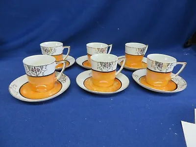 Buy Hand Painted Fine Lustred Porcelain Coffee Cans And Saucers - Small - Unmarked • 0.99£