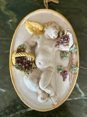 Buy Cottura Articolo Di Arte Pottery Ceramic Angel/Cherub Grapes Wall Hanging Italy • 118.58£