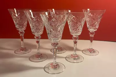 Buy Crystal Wine Glasses With Star Pattern  Set Of 6, Vintage, Glassware, Drinkware • 22.55£
