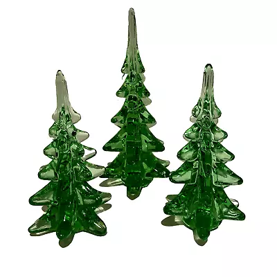 Buy Vintage Crystal Green Glass Art Glass Christmas Tree Figurines Lot Of 3 - 9 & 6  • 72.39£