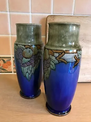 Buy Pair Of Royal Doulton Lambeth Stoneware Vases - Winnie Bowstead - 8530H • 110£