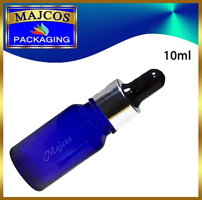 Buy 10ml Empty Cobalt Blue Glass Bottles With Silver Collar Black Top Glass Pipette  • 9.99£