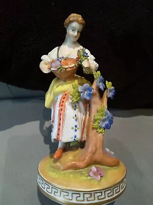 Buy Antique Dresden Porcelain Lady Figure With Basket Picking Flowers... 7.5  C1902 • 59.99£