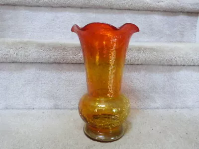 Buy ANTIQUE VINTAGE Amberina Crackle Art Glass Vase Ruffle Edge Red Orange 9.12  • 34.45£