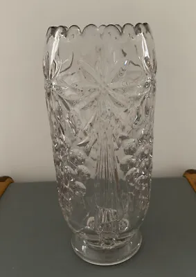 Buy Vintage 1940s Heavy Pressed Glass Vase With Grapevine Design • 15.99£