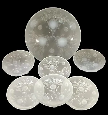 Buy Art Deco Sabino Opalescent Glass Dessert Set Bowls Shell/Seaweed Pattern French • 382.50£