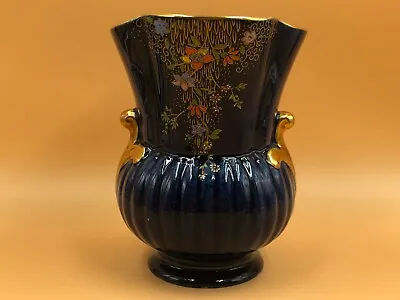 Buy Art Deco Crown Devon Fieldings Cobalt Blue Lustre Gilt And Enamelled Vase. 3323. • 75£