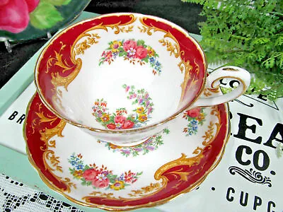 Buy TUSCAN Tea Cup And Saucer Naples Pattern Teacup Red Band Pink Rose England  • 30.15£