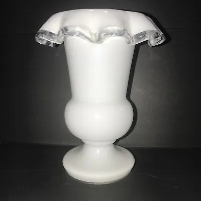 Buy Czech Opaline Silver Crest Base Rolled Ruffled Rim Bohemian Milk Glass Vintage • 46.07£