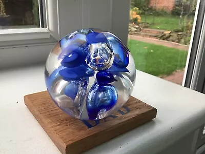 Buy Langham Glass House Paperweight Cobalt Blue Clear Controlled Bubbles Decorative • 12£