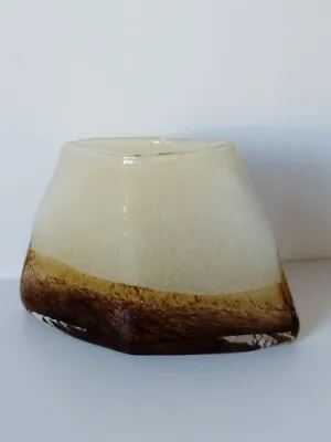 Buy Vintage Max Cocos Ombre Glass Tick Vase 1.76 Kg Beige & Brown Colours 1980s • 39.99£