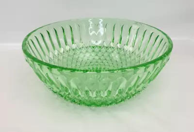 Buy Vintage Art Deco Art Glass Clear/Green Fruit Bowl Poss. Uranium Glass Starburst • 22.49£