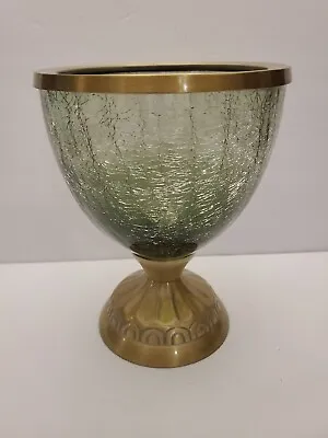 Buy 🌺 NWT Pier 1 Crackle Glass Bowl/ Vase With Brass Rim & Footed Bottom Retail $59 • 19.27£