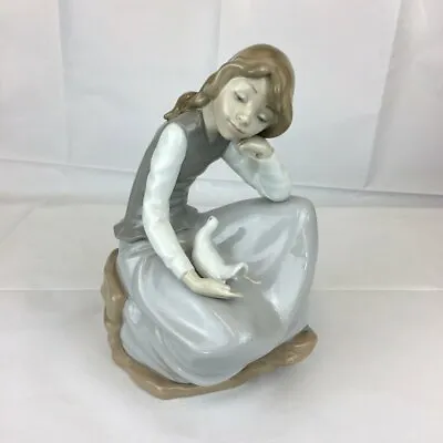 Buy Vintage Nao Lladro Porcelain Figurine Girl W Dove Sitting On A Rock Statue 9   • 118.74£