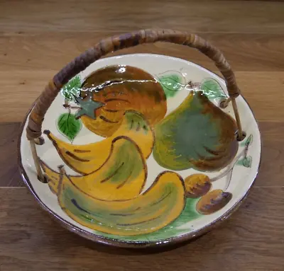 Buy Puigdemont Ceramic Fruit Bowl With Wicker Handle Hand Made Pottery 1970s • 20£