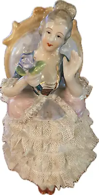 Buy Dresden Lace Figurine Seated  Flowers Japan Victorian 5  H • 18.97£
