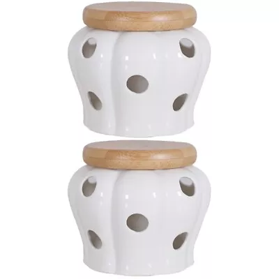 Buy 2 Pack White Ceramics Garlic Storage Jar Pottery Keeper Veggie • 39.78£
