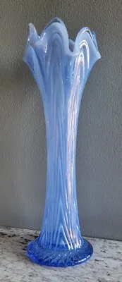 Buy Fenton Vaseline Opalescent Blue Glass Boggy Bayou  11  Vase Swung Stretch  • 43.16£