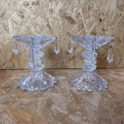 Buy 2 X Vintage Crystal Moulded Glass Candlestick Holders With Droppers 5  • 9.99£