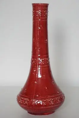 Buy Burmantofts Art Pottery Vase - Coral Red Glaze - Sunburst Pattern - C.1895 • 275£