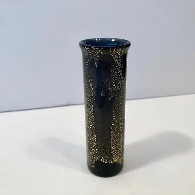 Buy VTG Isle Of Wight Glass England  Azurene Gold  Black 5.25  Tall Cylinder Vase • 30.25£