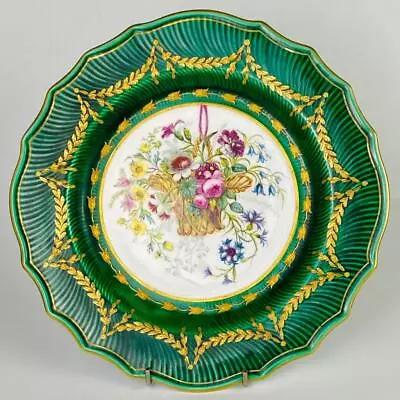 Buy Antique C1892 Plate Copeland Porcelain Emerald Green Gold Gilt Embellished Swag • 149£
