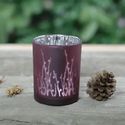 Buy Branches Design Glass Candle Holder - Velvet Maroon • 4.99£