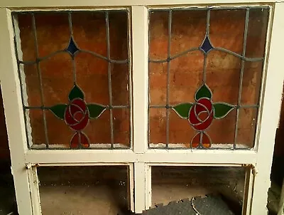 Buy 2 Reclaimed Leaded Light Stained Glass Art Nouveau In Large Wooden  Window Panel • 150£