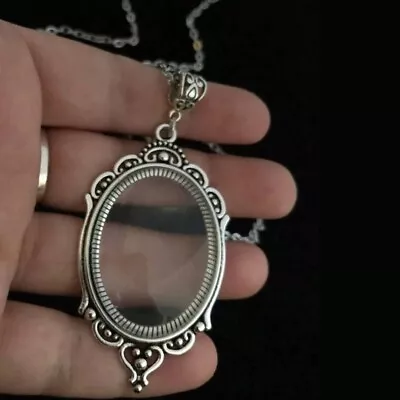 Buy Magnifying Glass Style Necklace Victorian Pendant Long Chain Silver Cameo Gift • 7.99£